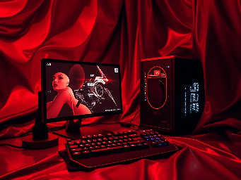 computer gaming setup with keyboard