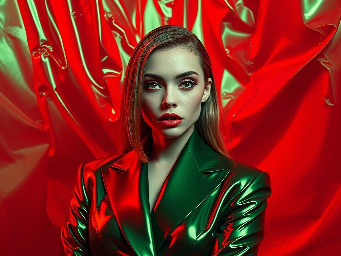 Woman in a green suit.