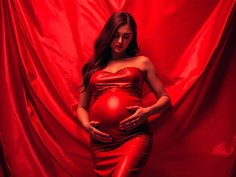 a beautiful pregnant woman using an elegant dress