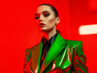 Woman in a green suit.