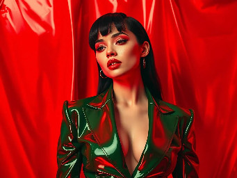 Woman in a green suit.