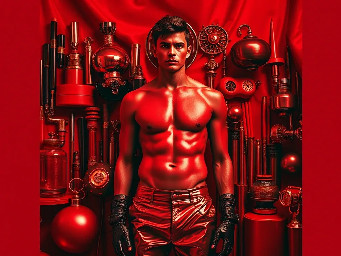 Un hombre desnudo en medio de un uracan de objetos magicos, hermeticos y cotidianos