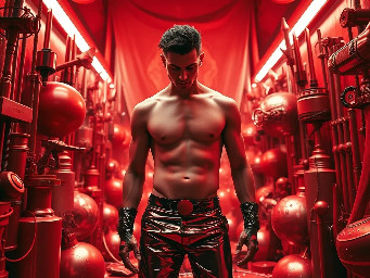 Un hombre desnudo en medio de un uracan de objetos magicos, hermeticos y cotidianos