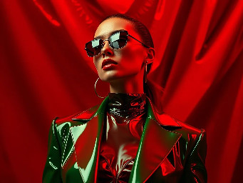 Woman in a green suit.