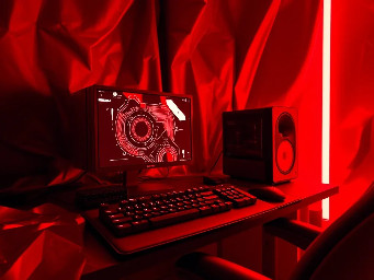 computer gaming setup with keyboard